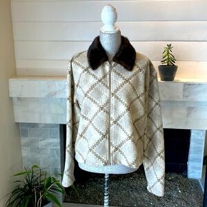 Y2K BARRAGE Faux Fur Collar Plaid Fleece Jacket Size Large EUC